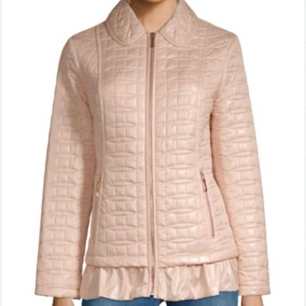 Kate Spade New York Quilted Ruffle-Hem Jacket Cameo Pink Large